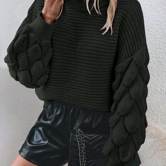 Black Casual Women's Turtleneck Drop Shoulder Sweater - Picture 5 of 5